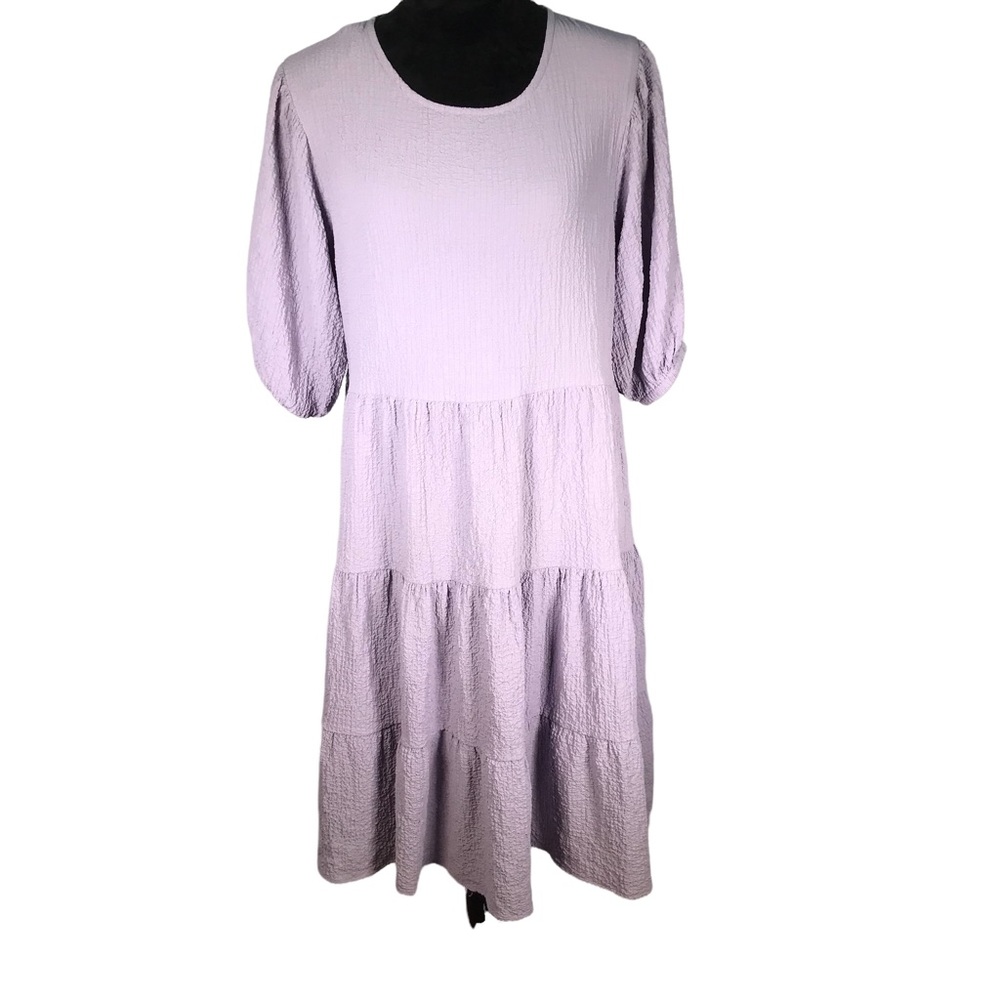 Purple Peasant Dress Tiered Ruffle Loose Puff Sleeve Babydoll Boho Golf Brand